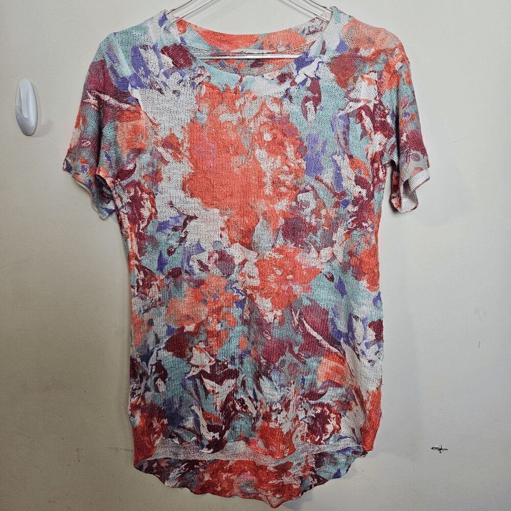 Soft Surroundings Impressionist Floral Short Sleeve Sweater Women's Multicolor S